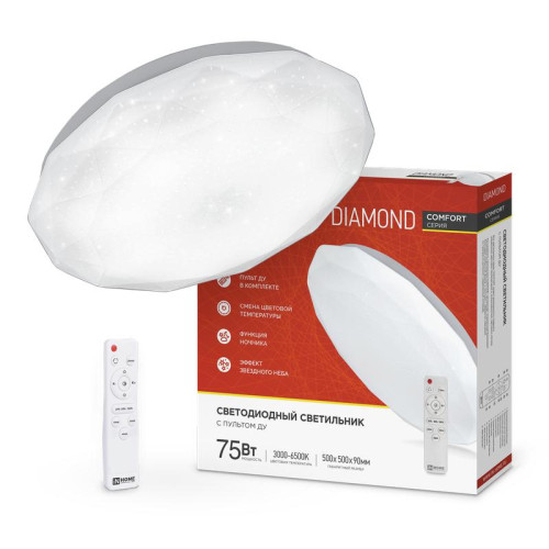 Светильник светодиодный COMFORT DIAMOND 75Вт 230В 3000-6500К 6000лм 480х80мм с пультом ДУ IN HOME 4690612034799