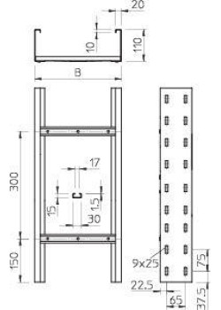 Лоток лестничный 500х110 L6000 сталь 2мм WKLG 1150 FS OBO 6311020