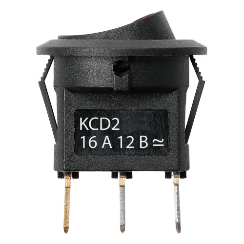 Выключатель клавишный круглый KCD2-101N-2 12В AC/DC, 1P, 16А, (3с), ON-OFF, черный с красной точечной LED подсветкой TDM Выключатель клавишный круглый KCD2-101N-2 12В AC/DC, 1P, 16А, (3с), ON-OFF, черный с красной точечной LED подсветкой TDM