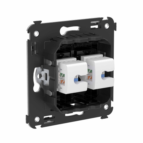 Компьютерная розетка RJ-45 без шторки в стену, кат.6А двойная, Avanti, черный квадрат Компьютерная розетка RJ-45 без шторки в стену, кат.6А двойная, Avanti, черный квадрат