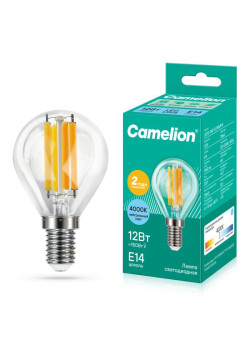 Лампа светодиодная филаментная LED12-G45-FL/845/E14 12Вт 220В Camelion 13713