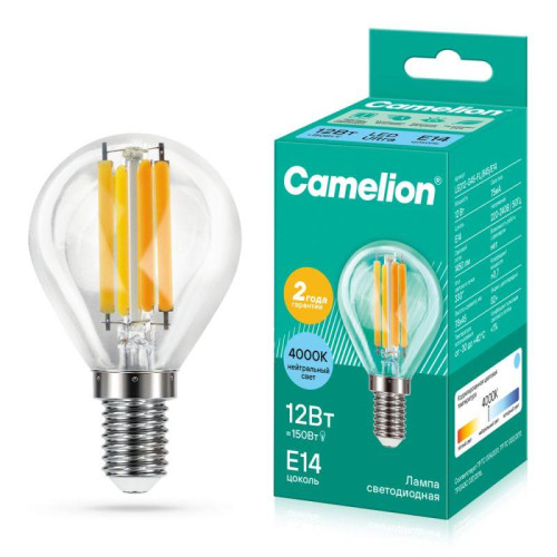 Лампа светодиодная филаментная LED12-G45-FL/845/E14 12Вт 220В Camelion 13713