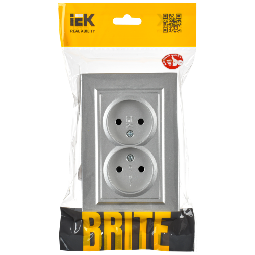 BRITE Розетка 2-местная без заземления с защитными шторками 10А в сборе РСш12-2-БрА алюминий IEK BRITE Розетка 2-местная без заземления с защитными шторками 10А в сборе РСш12-2-БрА алюминий IEK