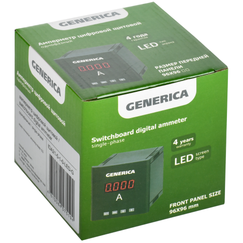 Амперметр цифровой щитовой однофазный 96х96мм LED GENERICA Амперметр цифровой щитовой однофазный 96х96мм LED GENERICA