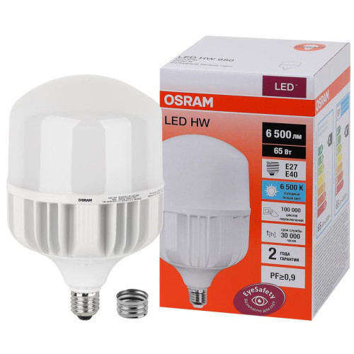 Лампа светодиодная высокомощная LED HW 65Вт T матовая 6500К холод. бел. E27 6500лм 140-265В с адаптером E40 угол пучка 200град. PF>/=09 (замена 650Вт) OSRAM 4058075576919 Лампа светодиодная высокомощная LED HW 65Вт T матовая 6500К холод. бел. E27 6500лм 140-265В с адаптером E40 угол пучка 200град. PF>/=09 (замена 650Вт) OSRAM 4058075576919