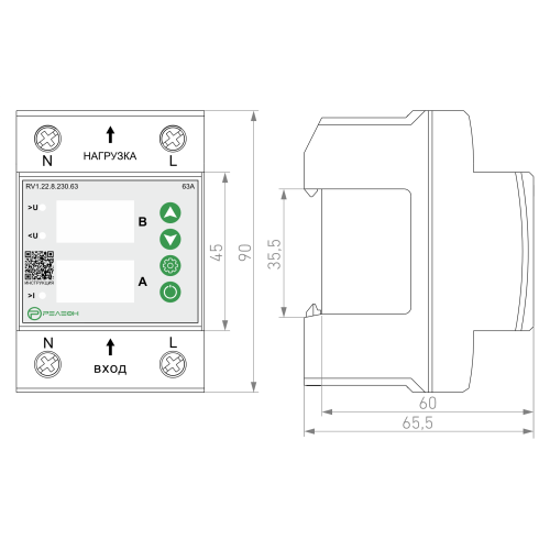 Реле контроля напряжения и тока с разрывом фазы и нейтрали L+N (230B AC) 63A Реле контроля напряжения и тока с разрывом фазы и нейтрали L+N (230B AC) 63A