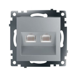 Розетка компьютерная 2-местная RJ-45 (механизм) STEKKER GLS00-7109-03 , серия Катрин, серебро