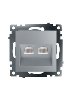 Розетка компьютерная 2-местная RJ-45 (механизм) STEKKER GLS00-7109-03 , серия Катрин, серебро