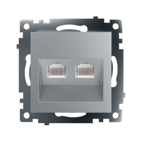 Розетка компьютерная 2-местная RJ-45 (механизм) STEKKER GLS00-7109-03 , серия Катрин, серебро