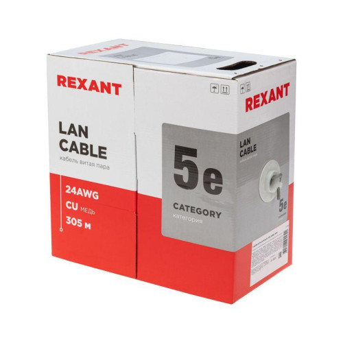 Кабель витая пара U/UTP кат.5E 4х2х24AWG solid CU ZH нг(А)-HF сер. (305м) Rexant 01-0069 Кабель витая пара U/UTP кат.5E 4х2х24AWG solid CU ZH нг(А)-HF сер. (305м) Rexant 01-0069