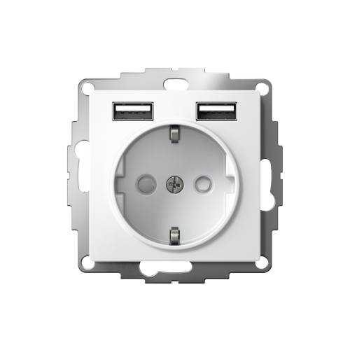 ATLASDESIGN РОЗЕТКА 16А c 2 USB A+A, 5В/2,4А, 2х5В/1,2А, механизм, БЕЛЫЙ