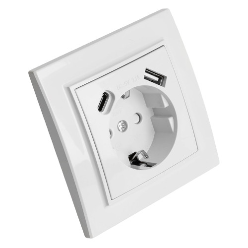 Розетка 1-местная STEKKER, PST16-9016-01, 250В, 2.1А с USB+ type C, серия Эрна, белый Розетка 1-местная STEKKER, PST16-9016-01, 250В, 2.1А с USB+ type C, серия Эрна, белый
