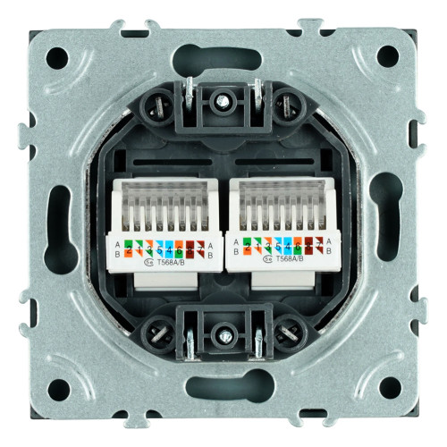 Розетка компьютерная 2-местная RJ-45 (механизм), STEKKER, серия Эмили, RST00-5111-05, черный уголь, soft touch Розетка компьютерная 2-местная RJ-45 (механизм), STEKKER, серия Эмили, RST00-5111-05, черный уголь, soft touch