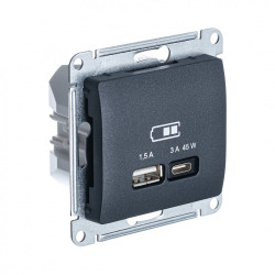 GLOSSA USB РОЗЕТКА A + тип-C 45Вт высокоскор.заряд. QC, PD, механизм, АНТРАЦИТ