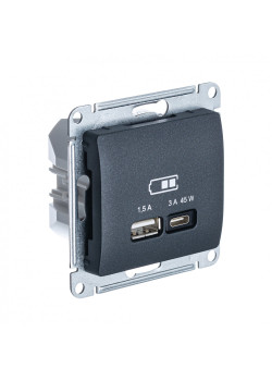 GLOSSA USB РОЗЕТКА A + тип-C 45Вт высокоскор.заряд. QC, PD, механизм, АНТРАЦИТ