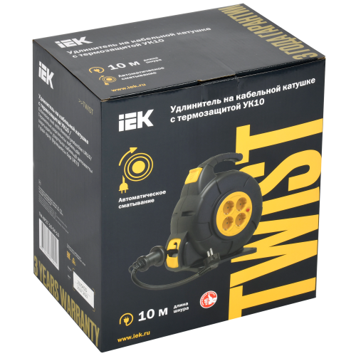 TWIST Катушка УК10 4 места с заземлением 3х1,5мм2 с автосмоткой кабеля 10м IEK TWIST Катушка УК10 4 места с заземлением 3х1,5мм2 с автосмоткой кабеля 10м IEK