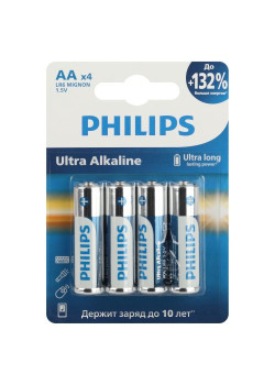 Элемент питания алкалиновый AA/LR6 1.5В Ultra (уп.4шт) Philips Б0062694