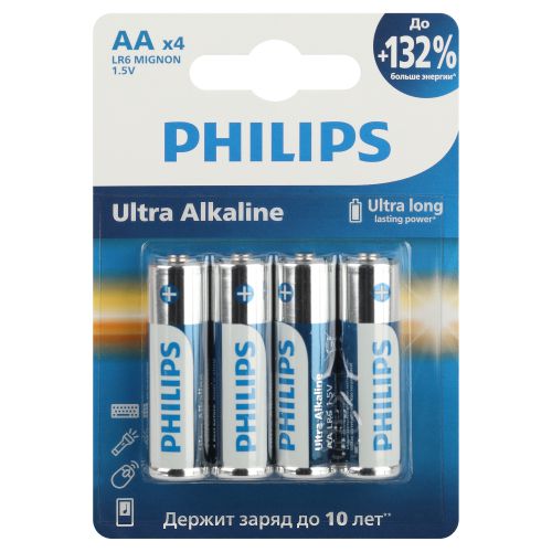 Элемент питания алкалиновый AA/LR6 1.5В Ultra (уп.4шт) Philips Б0062694