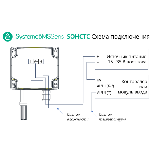 Датчик влажности и температуры наружный, 0…100% -40…+60°С 4…20мА ⎓24В Датчик влажности и температуры наружный, 0…100% -40…+60°С 4…20мА ⎓24В