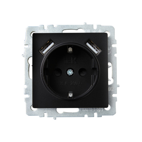 BRITE Розетка 1-местная с заземлением с защитными шторками 16А с USB A+A 5В 2,1А РЮш10-1-БрЧ черный IEK BRITE Розетка 1-местная с заземлением с защитными шторками 16А с USB A+A 5В 2,1А РЮш10-1-БрЧ черный IEK