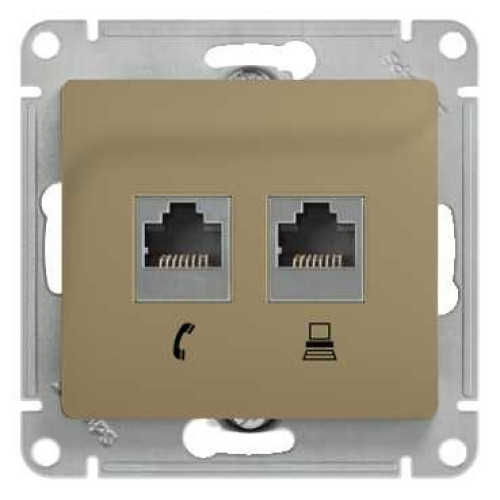 GLOSSA РОЗЕТКА двойная RJ11+RJ45 кат.5e, механизм, ТИТАН