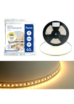 Лента светодиодная стабилизированная 120SMD(2835)/м 8Вт/м 48V 40000*10*1.22мм 3000К, IP20 LS420 FERON