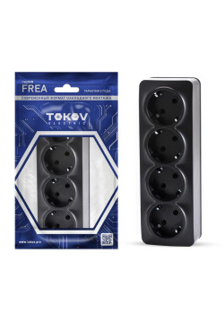 Розетка 4-м ОП Frea 16А IP20 250В с заземл. АБС-пластик карбон TOKOV ELECTRIC TKE-FR-R4Z-C14