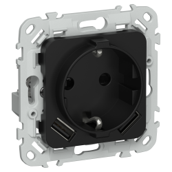 FLITE Розетка 1-местная с заземлением с защитными шторками 16А с USB A+A 3,1А безвинтовое крепление РСЮша11-1-ФлЧ черный IEK