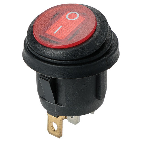 Выключатель клавишный круглый KCD2-101N/FS 250В AC/DC, 1P, 6А, (3с), ON-OFF, черный корпус, красная клавиша с LED подсветкой, IP54 TDM