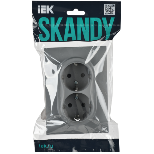 SKANDY Розетка 2-местная с заземлением с защитными шторками 16А в сборе SK-R07Gr серый IEK