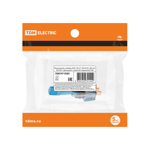 Выключатель-тумблер ASW-13D 1P 12В AC/DC 20А (3c) ON-OFF с фиксацией с синей LED подсветкой TDM Выключатель-тумблер ASW-13D 1P 12В AC/DC 20А (3c) ON-OFF с фиксацией с синей LED подсветкой TDM
