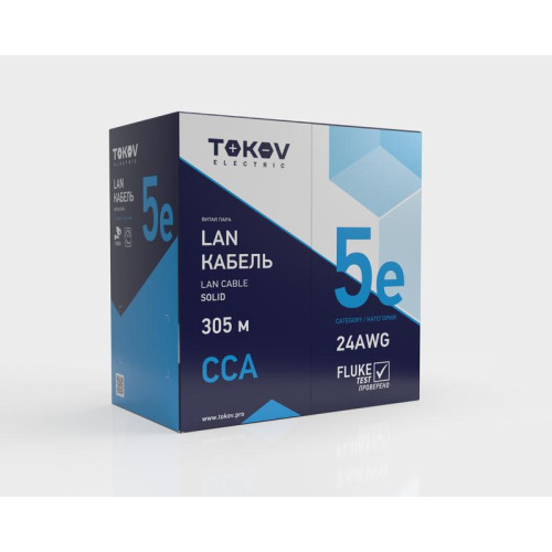 Кабель витая пара F/UTP 4х2х24 AWG кат.5E CCA PVC indoor Fluke tested 305м (м) TOKOV ELECTRIC TKL-C06-F42CCA-5E-305-PVC Кабель витая пара F/UTP 4х2х24 AWG кат.5E CCA PVC indoor Fluke tested 305м (м) TOKOV ELECTRIC TKL-C06-F42CCA-5E-305-PVC