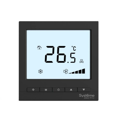 Термостат комнатный цифровой, О/Н/В/А для 4тр 3ск FCU и 2-поз.клап, 1UI 5DO Modbus ⏦230В BS чер