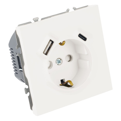 Розетка 1-местная з/ш с/з 16А + USB + Type C (механизм), Stekker, 250В, 20W, серия Эмили, белый фарфор, soft-touch, RST16-5119-01 Розетка 1-местная з/ш с/з 16А + USB + Type C (механизм), Stekker, 250В, 20W, серия Эмили, белый фарфор, soft-touch, RST16-5119-01