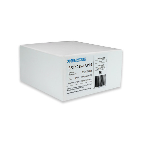 3RT1025-1AP00, 3-пол., 17A, AC-3, 7,5кВт/400V, 230V AC, 50/60Гц, типоразмер S0, винтовые клеммы, IP20, контактор электромагнитный  (ЭТ)