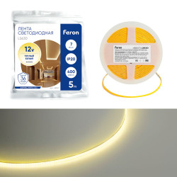 Светодиодная COB лента Feron LS630, 400SMD(2110)/ 7Вт/м 12V 5000*3*1.8мм 3000K, IP20