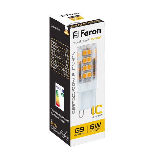 Лампа светодиодная Feron LB-432 G9 5W 175-265V 2700K Лампа светодиодная Feron LB-432 G9 5W 175-265V 2700K