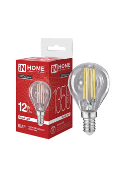 Лампа светодиодная LED-ШАР-deco 12Вт шар прозрачная 4000К E14 1350лм 230В IN HOME 4690612063348
