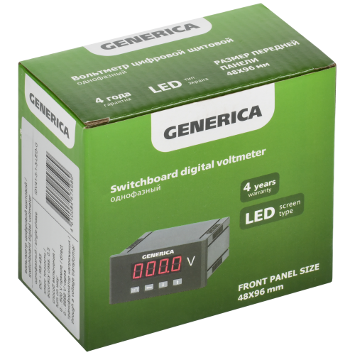 Вольтметр цифровой щитовой однофазный DO RS-485 48х96мм LED GENERICA Вольтметр цифровой щитовой однофазный DO RS-485 48х96мм LED GENERICA
