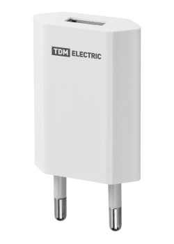 Сетевое зарядное устройство, СЗУ 1, 1 А, 1 USB, белый, TDM