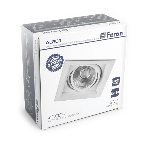 Светодиодный светильник Feron AL201 карданный 1x12W 4000K 35 градусов ,белый Светодиодный светильник Feron AL201 карданный 1x12W 4000K 35 градусов ,белый