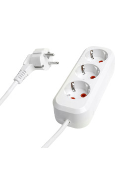 Удлинитель трехместный с/з  STEKKER HM06-31-02 3x1мм2, 2м, серия Home, белый