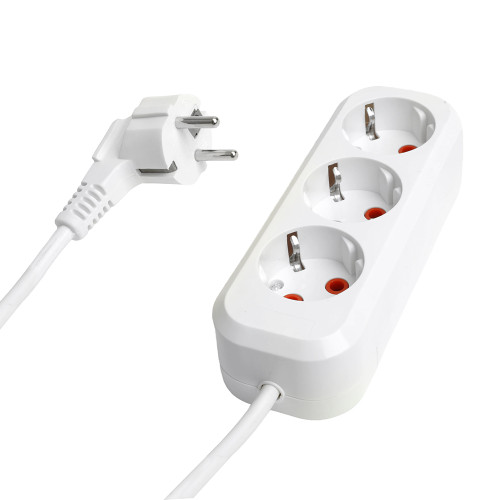 Удлинитель трехместный с/з  STEKKER HM06-31-02 3x1мм2, 2м, серия Home, белый