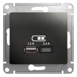 GLOSSA USB РОЗЕТКА А+С, 5В/2,4А, 2х5В/1,2А, механизм, АНТРАЦИТ