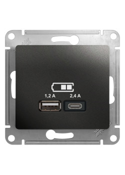 GLOSSA USB РОЗЕТКА А+С, 5В/2,4А, 2х5В/1,2А, механизм, АНТРАЦИТ