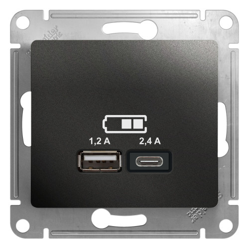 GLOSSA USB РОЗЕТКА А+С, 5В/2,4А, 2х5В/1,2А, механизм, АНТРАЦИТ