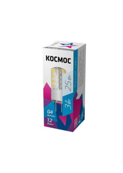 Лампа светодиодная 3Вт 12В G4 4500К КОСМОС LksmLED3wJCG412v45