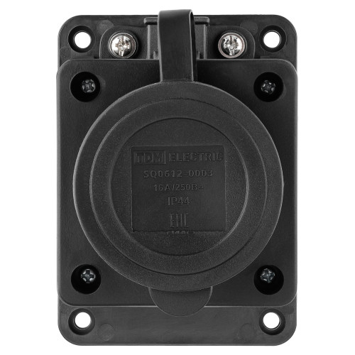 Розетка настенная с заглушкой каучук, 2Р+РЕ, 16А, 250В, IP44, черная TDM Розетка настенная с заглушкой каучук, 2Р+РЕ, 16А, 250В, IP44, черная TDM