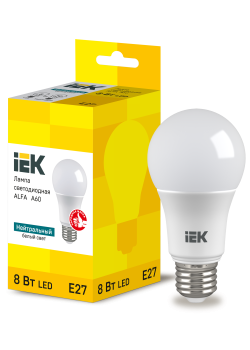 Лампа светодиодная ALFA A60 груша 8Вт 230В 4000К E27 (6шт) IEK