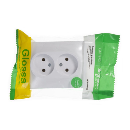 GLOSSA РОЗЕТКА двойная без заземления, 16А, в сборе, БЕЛЫЙ GLOSSA РОЗЕТКА двойная без заземления, 16А, в сборе, БЕЛЫЙ